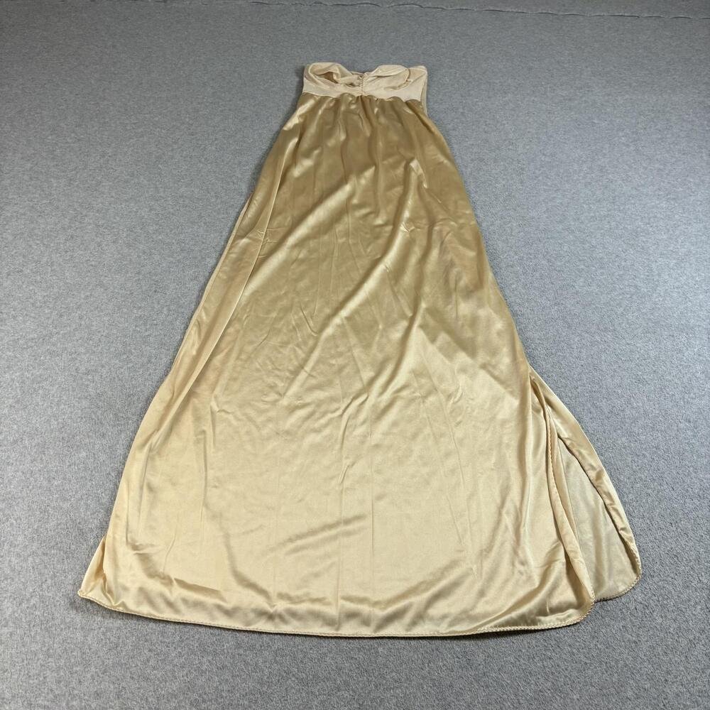 Vintage Kayser Full Slip Women 36 Beige Satin Sheer Strapless Lingerie Long USA